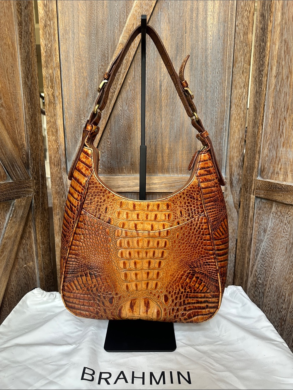 Brahmin Brown Croc-Embossed Shoulder Bag with Matching Wallet & Checkbook Cover - Picture 5 of 16